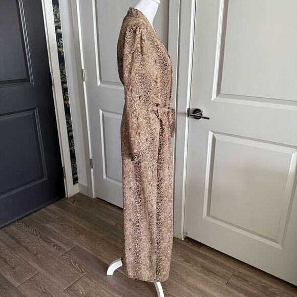 80s Vintage Halston Intimates Neutral Tone Snakeprint Maxi Robe Size M - Picture 2 of 7